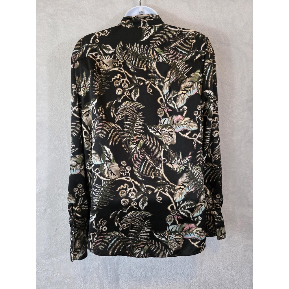 EUC Banana Republic Blouse Women Large Black Floral Tie Neck Office Contemporary - Picture 8 of 13